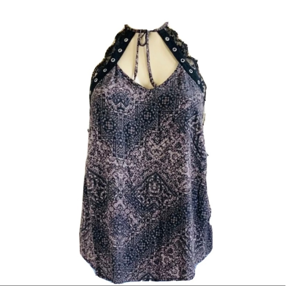 Rock & Republic Halter Lace Top L